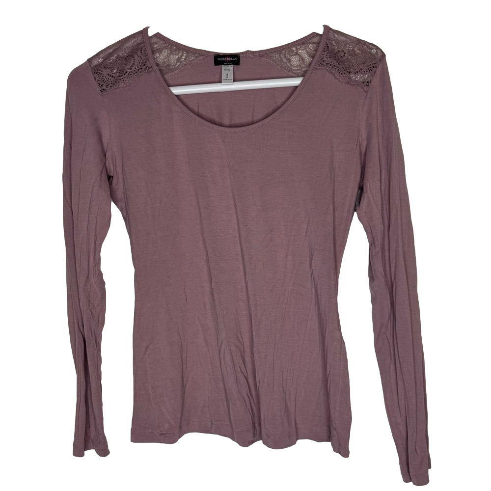 Cosabella Pink Pajama Top Mauve Lace Accent Women's Blouse Sleepwear small S